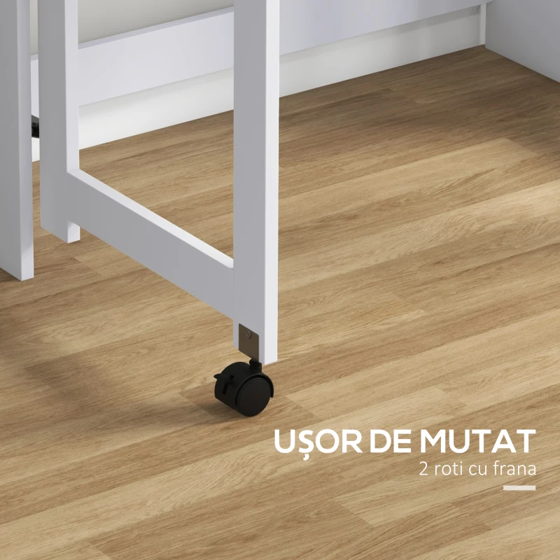 HOMCOM Birou cu Rafturi, Blat Pliabil, 2 Roți și 4 Rafturi, Birou Compact Modern cu Orificiu pentru Cabluri, Masă pentru Computer, Acasă Birou Studio Dormitor, 80x69x155 cm, Alb