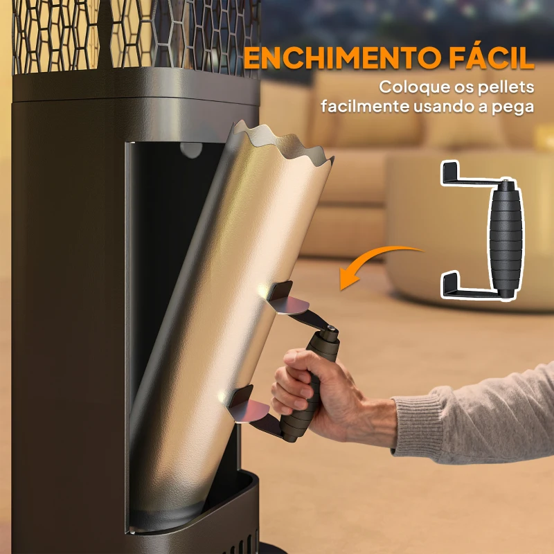 Outsunny Aquecedor de Pellets 6.86 KW com Tubo de Vidro Base Antiderrapante e Grelha Metálica Aquecedor de Pellets sem Fumo 26x26x95 cm Preto