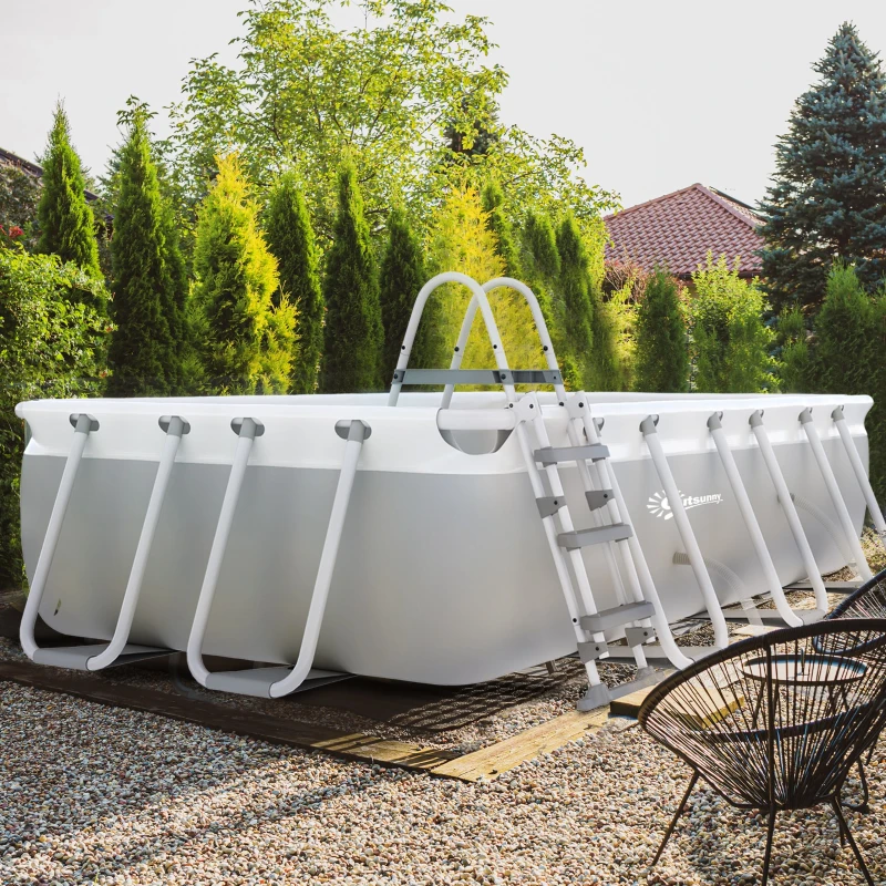 Outsunny Piscine rectangulaire hors-sol tubulaire avec échelle, pompe et filtre, acier et PVC - 425L x 230l x 101H cm, gris