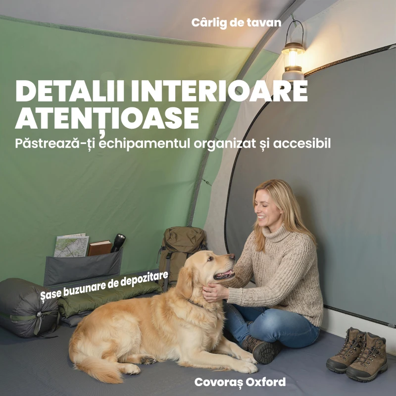 Outsunny Cort Mare Multi-Cameră pentru 2-4 Persoane, cu Ferestre și Verandă, Verde