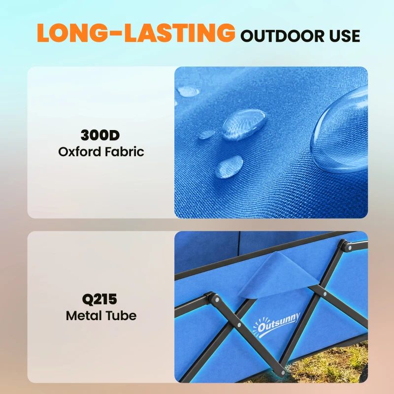 Outsunny Cărucior de grădină pliabil cu roţi mâner reglabil sarcină 68 kg pentru campanie cumpărături 81x45x89 cm albastru