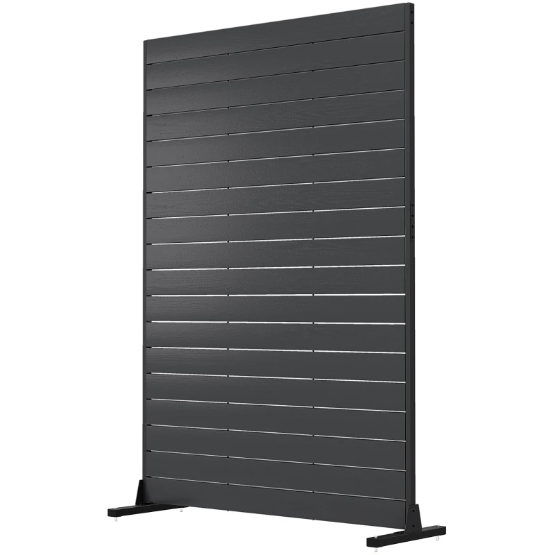 Outsunny Biombo de 6 Paneles de HDPE 120x174 cm Biombo Separador de Ambientes con Soporte Aspecto de Vetas de Madera Negro