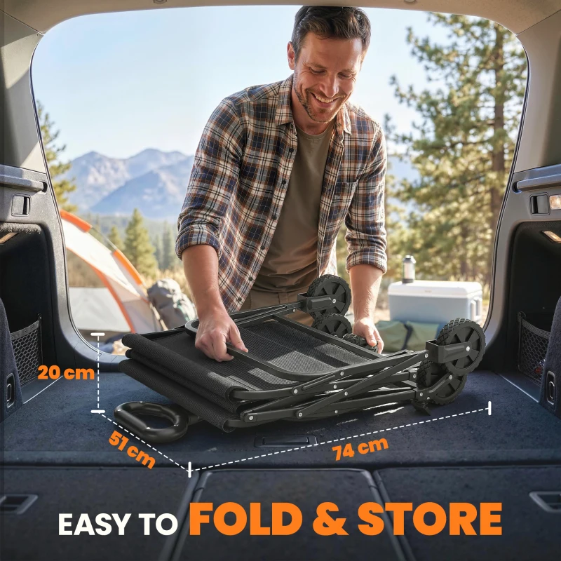 Outsunny Bollerwagen Faltbarer Handwagen Gartenwagen Transportwagen mit Griff Verstellbarer Griffhöhe Getränkehalter Schwarz