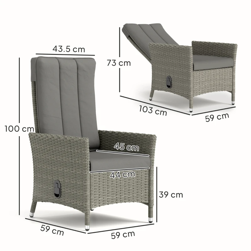 Outsunny 105°-150° Reclining Rattan Chair - Grey
