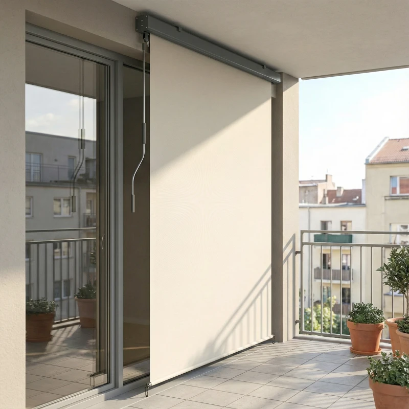 Outsunny Copertină Rulabilă de Exterior Anti-UV cu Carcasă din Aluminiu și Manivelă, Copertină de Soare din Poliester, 250x160 cm, Alb Crem