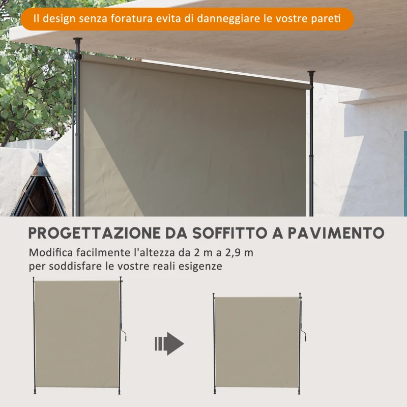 Outsunny Tendone Laterale, Installazione senza Foratura, Regolabile in Altezza, con Manovella, Telaio Metallico, colore Sabbia, 2 x 2.15-3.05 m