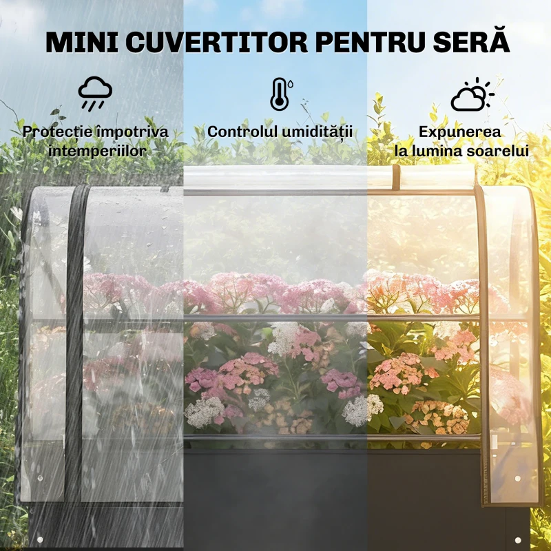 Outsunny Jardinieră Ridicată cu Mini Sera și Orificiu de Drenare, 100x49x136 cm, Negru