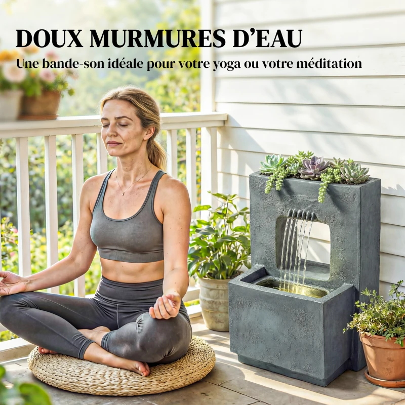 Outsunny Fontaine de jardin extérieure cascade 2 niveaux fontaine eau avec jardinière et mur d'eau 45 x 31,5 x 58,5 cm gris foncé