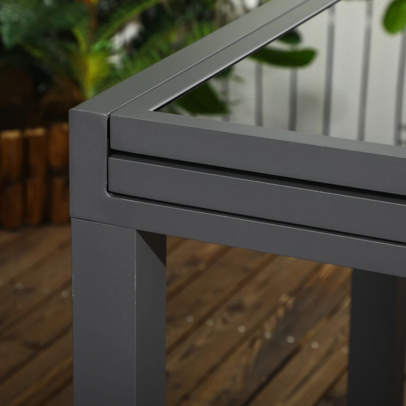 Outsunny Extending Garden Table, Outdoor Dining Table with Aluminium Frame and Tempered Glass Tabletop, 80/160 x 80 x 75 cm, Black