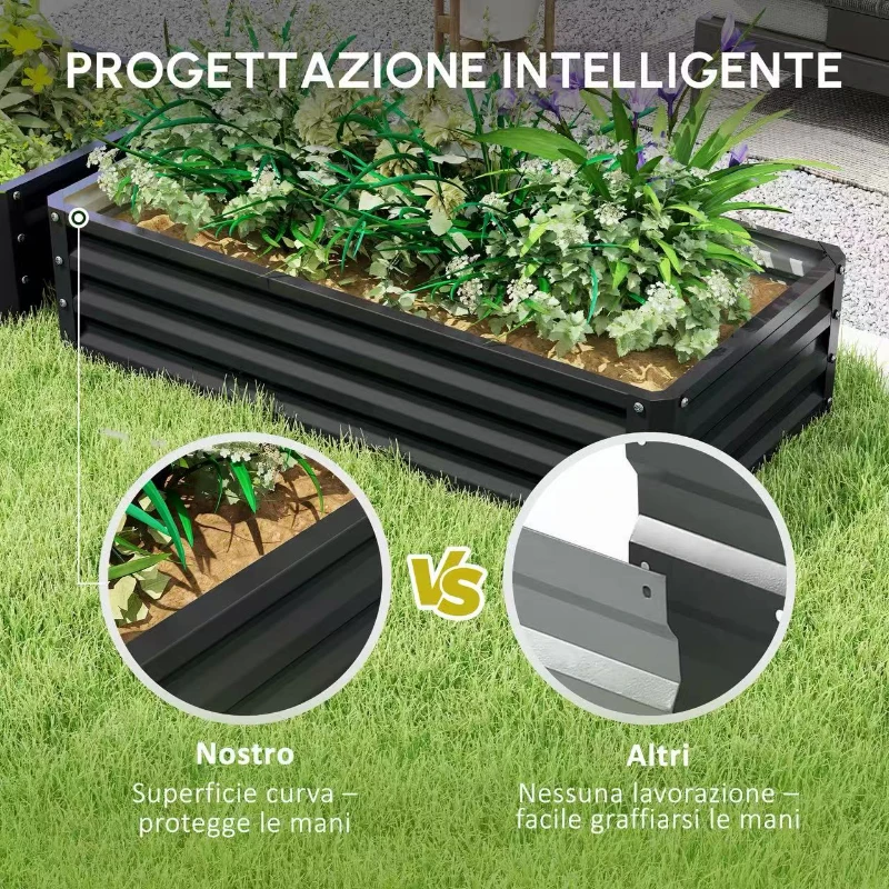 Outsunny Set da 2 aiuole rialzate da giardino lamiera ondulata 120 x 60 x 30,5 cm grigio