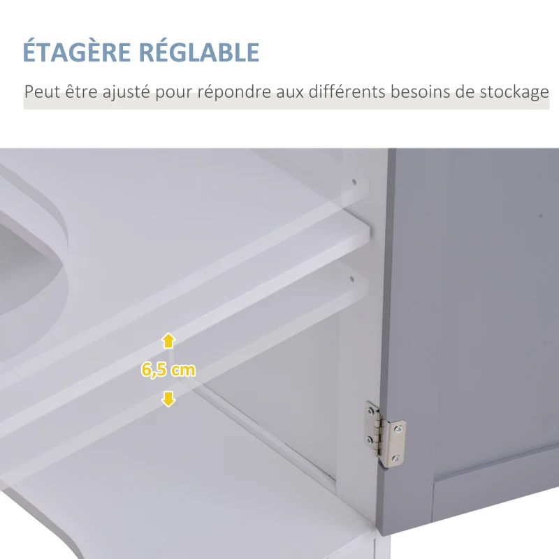 kleankin Meuble salle de bain sous lavabo - meuble sous-vasque - placard 2 portes avec étagère - dim. 60L x 30l x 60H cm - en bois gris blanc