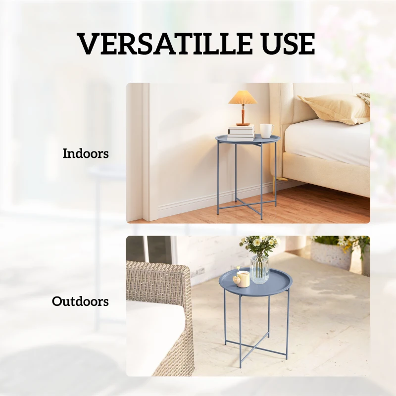 Outsunny Steel Removable Tray Top Garden Table - Blue Grey