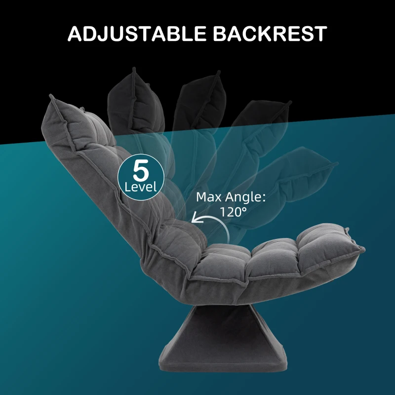 HOMCOM Fotoliu Rotativ și Catifelat pentru Living cu Spătar Reglabil în 5 Poziții, 62x70x95 cm, Gri