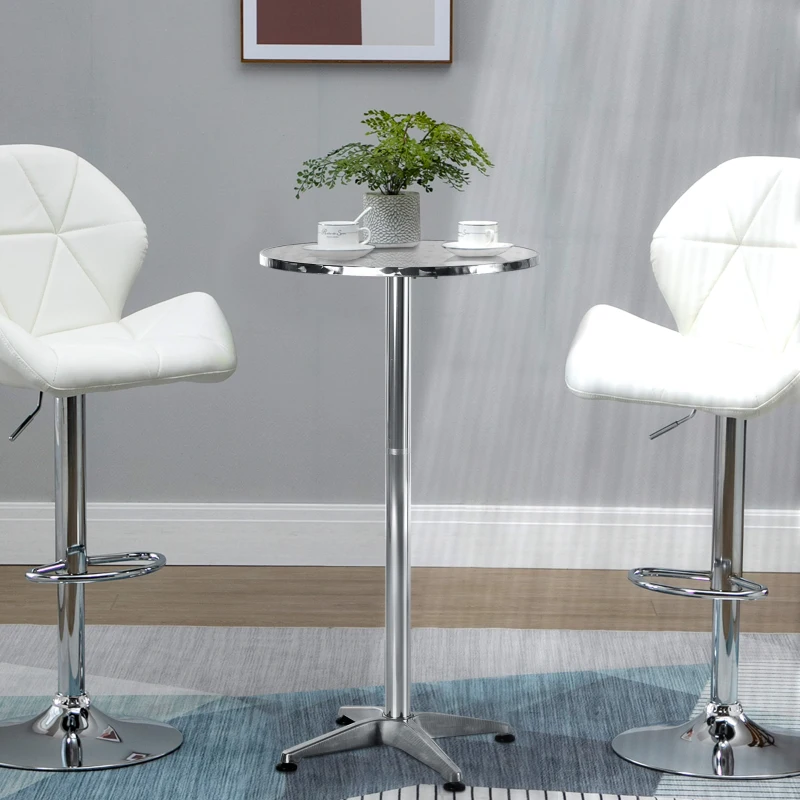 HOMCOM Table de bar table de cuisine en aluminium plateau en acier inoxydable 2 réglages de hauteur 70 cm/110 cm