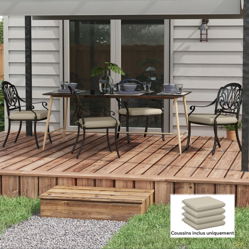 Outsunny Set de 4 perne pentru scaun, pad-uri pentru scaun 47 x 47 cm, umplutură groasă, rezistente la decolorare, bej