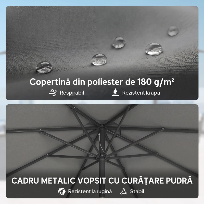 Outsunny Umbrelă de Soare Rotundă Inclinabilă 3x3 m cu Manivelă, din Metal și Poliester, Gri Închis