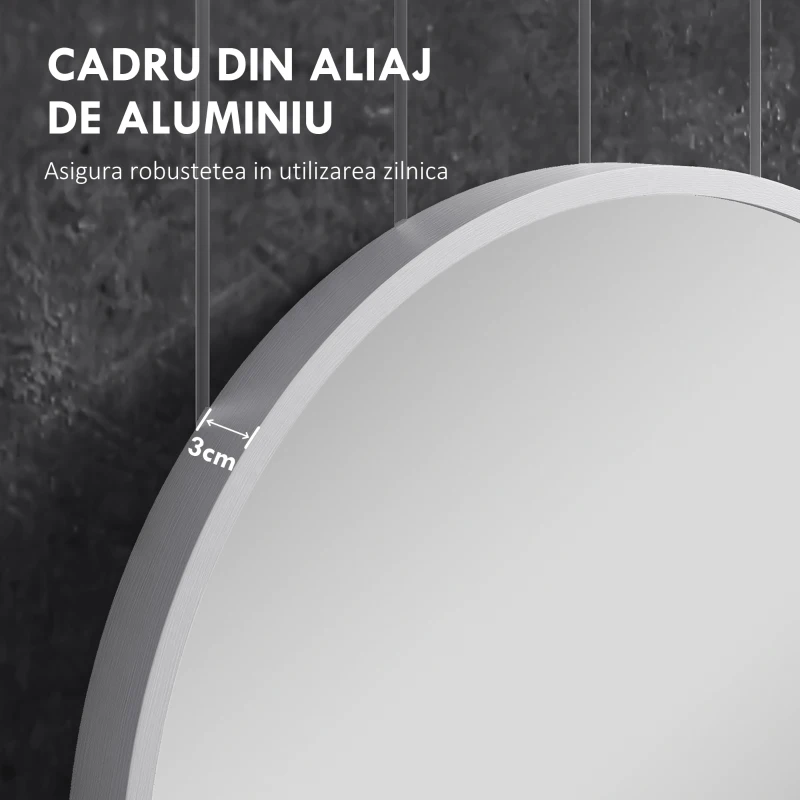 HOMCOM Oglindă de Baie Ovală Montabilă pe Perete cu Ramă din Aluminiu, Verticală sau Orizontală, 60x90 cm, Argintiu
