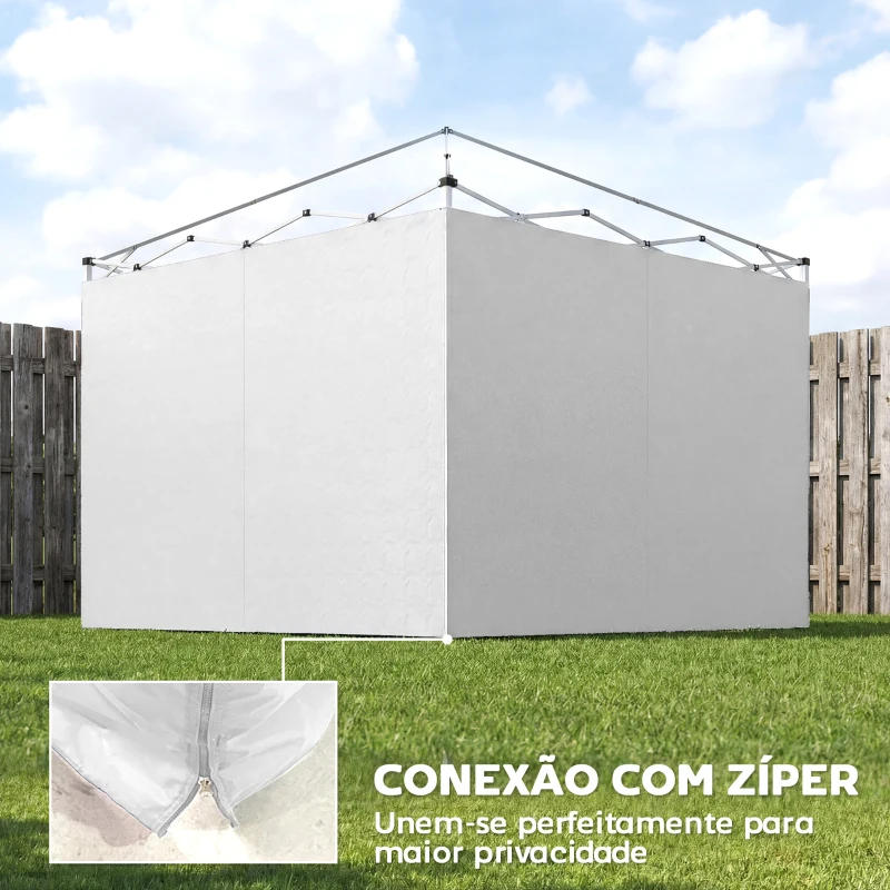 Outsunny 3 Paredes Laterais para Tendas de 3x3 m ou 3x2 m, Paredes Laterais de Reposição em Tecido Oxford com Fecho de Correr - Branco