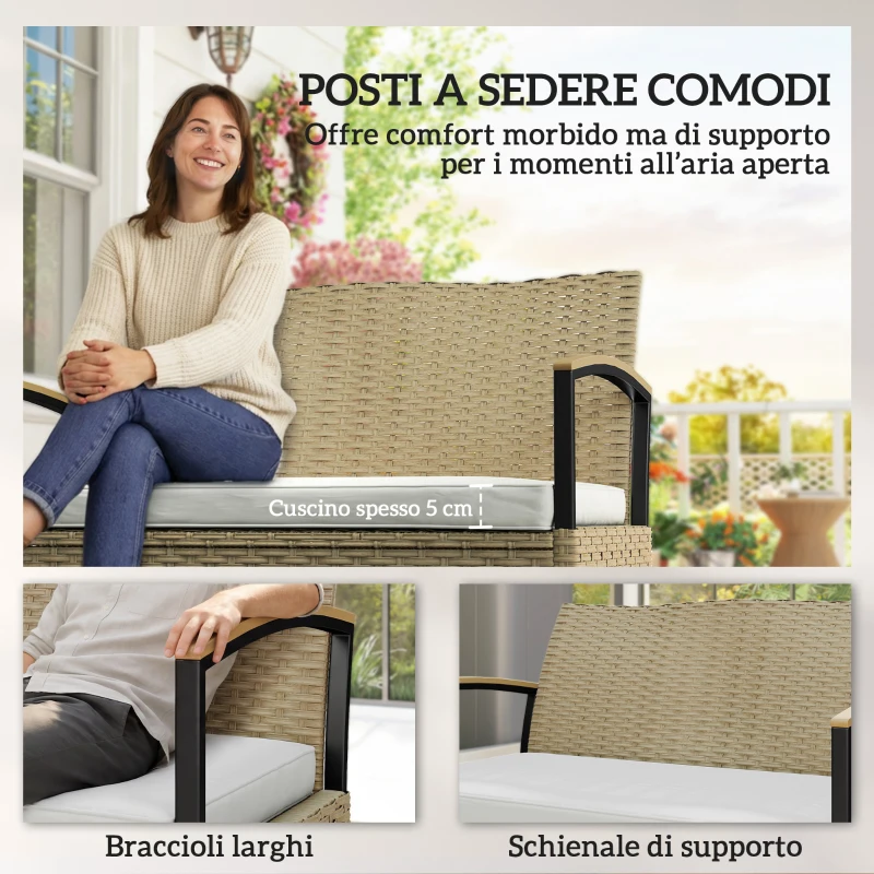 Outsunny Panca Contenitore 125L con Cuscino Imbottito, in Metallo, 123x70x82 cm, Cachi