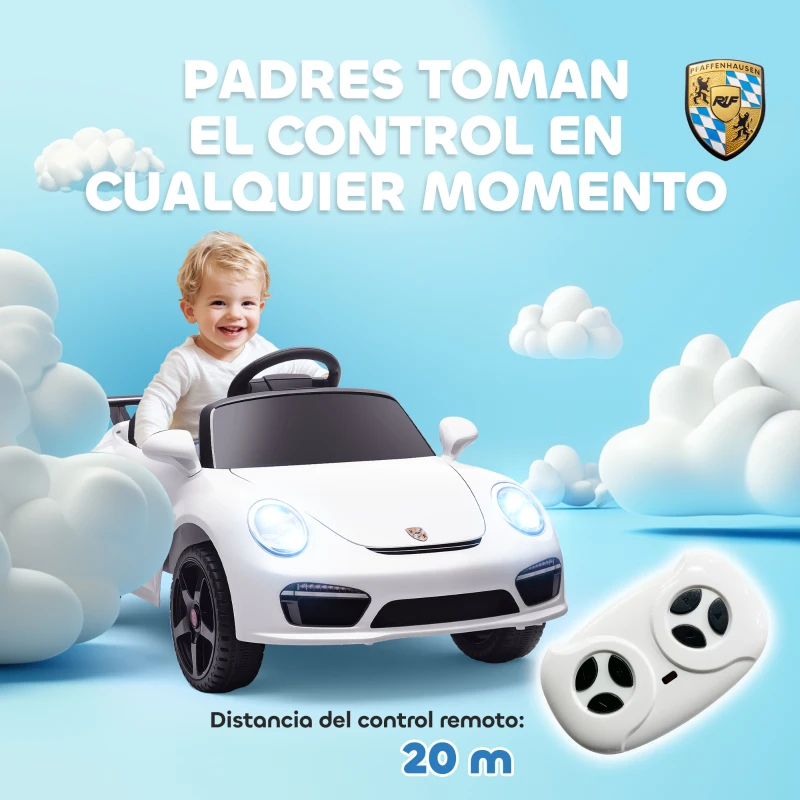 AIYAPLAY Coche Eléctrico para Niños con Licencia RUF CTR 3 Clubsport Mando a Distancia Motor Doble Ruedas Auxiliares Blanco