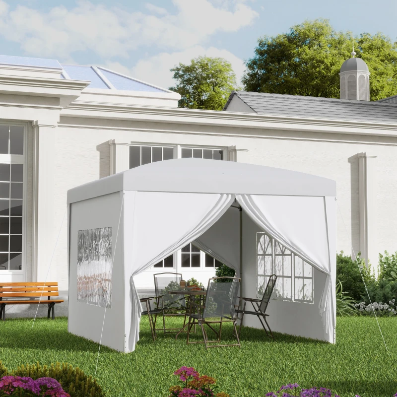 Outsunny Tonnelle Barnum Tente de réception Pliante 3 x 3 x 2,58 m avec fenêtres + Sac de Transport Blanc