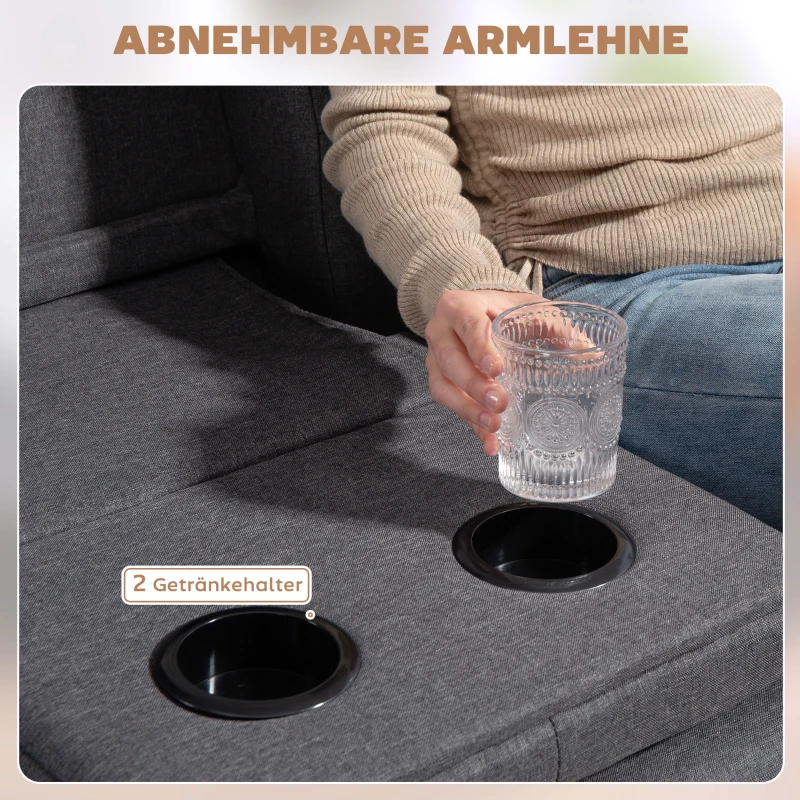 HOMCOM Schlafsofa im Skandi-Design, 3-Sitzer-Sofa, 2 Kissen, Grau + Natur