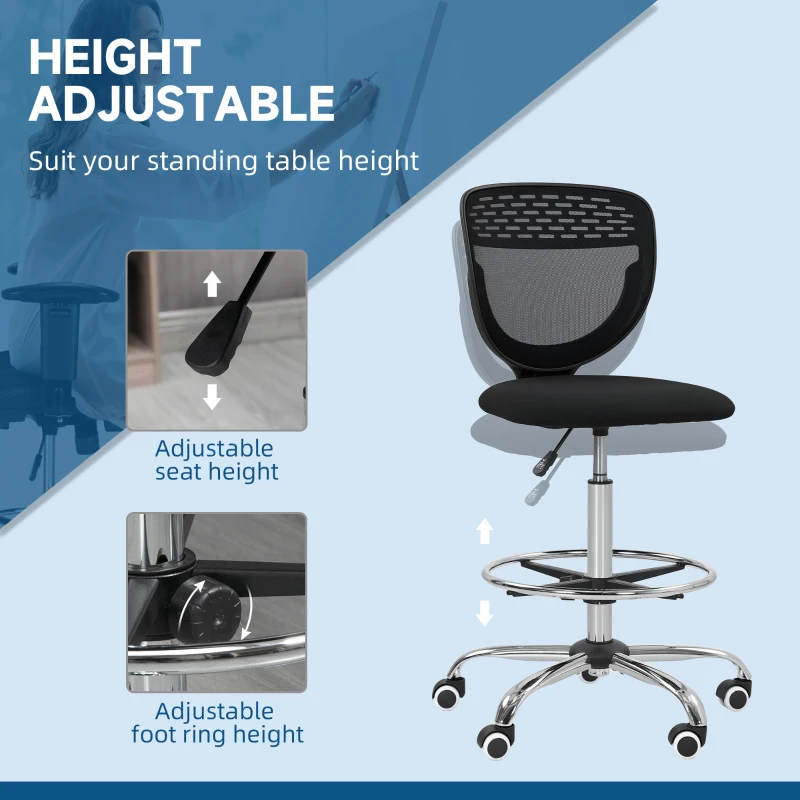 Vinsetto Fotel biurowy, fotel roboczy, krzesło biurowe, regulowane, tapicerowane, Czarny