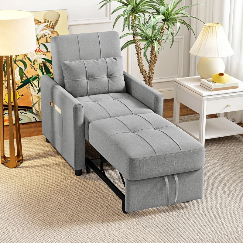 HOMCOM Linen-Look Single Chair Bed - Light Grey
