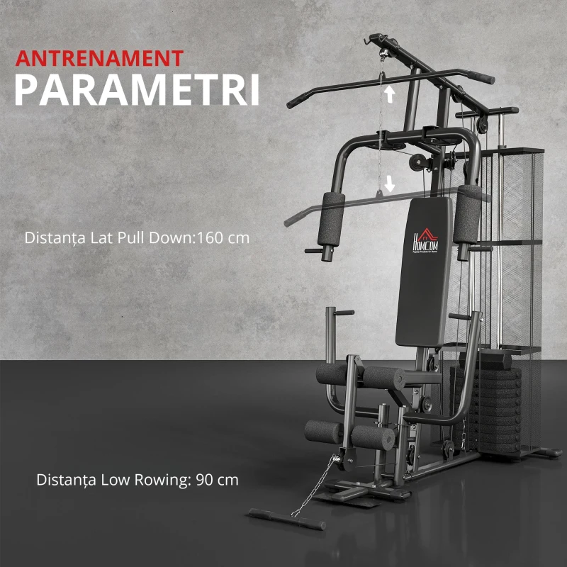 HOMCOM Statie de fitness Multifunctionala pentru Sala si Casa, din Otel 150x110x210cm Negru