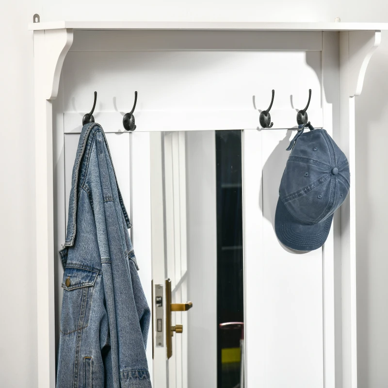 HOMCOM Hallway Furniture Set Shoe Bench Storage Mirror Cabinet Coat Rack Multiple Cubes Hangers Organiser Shelves w/ 4 Hooks