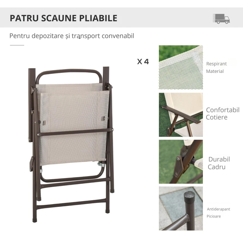 Outsunny Set Mobilier de Gradina cu Tuburi Otel 6 bucati, crem