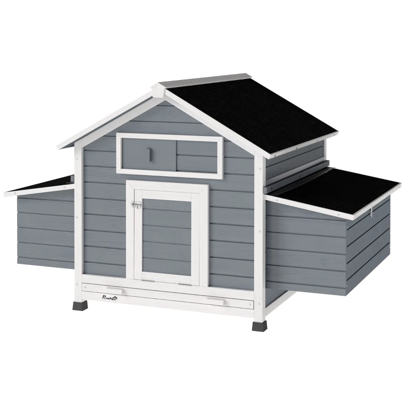 PawHut Gallinero de Madera para Exterior con 2 Nidos Bandeja Extraíble Perchas Techo Impermeable 150x100x96,5 cm Gris