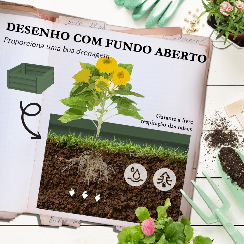 Outsunny Floreira Grande com Treliça e Base Aberta para Plantas Trepadoras 61x61x140 cm Verde