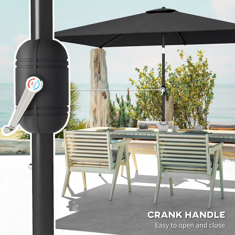 Outsunny Garden Parasol, Parasol Umbrella with Crank Handle, Tilt Function, Polyester Canopy, Black