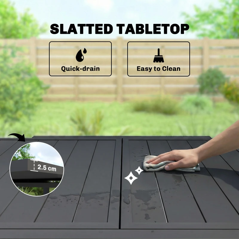 Outsunny Stół Ogrodowy Rozkładany 80/160 x 80 cm Aluminium Stół Jadalniany dla 4-6 Osób, Prostokątny z Blatem Lamelowym