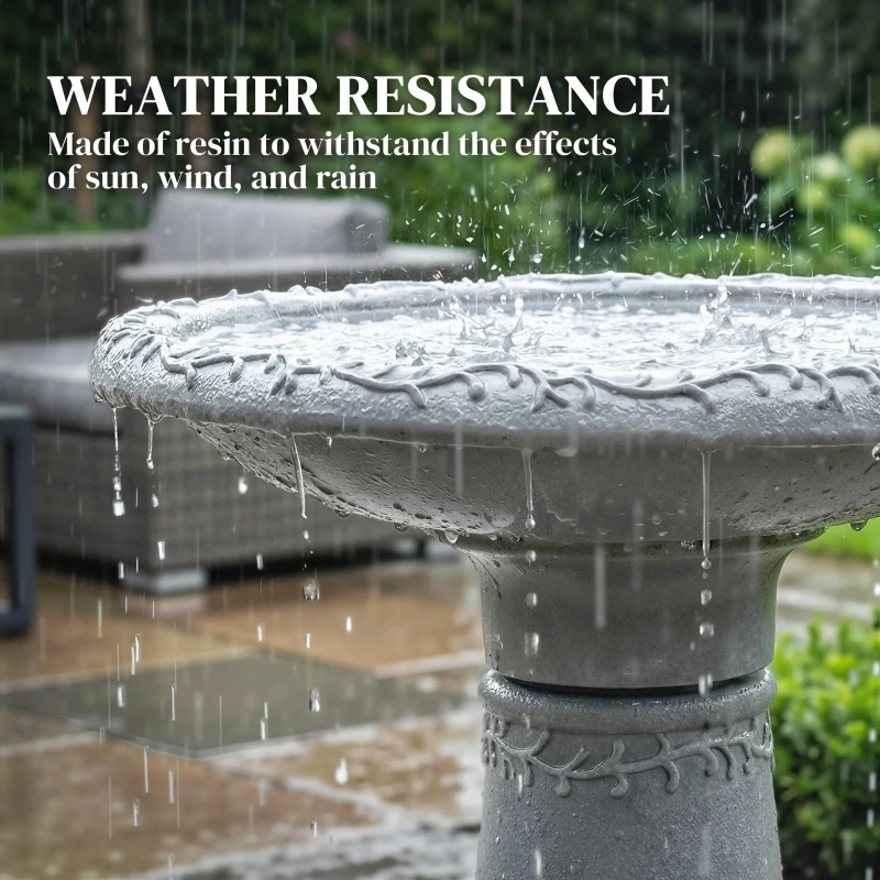 Outsunny Poidło dla ptaków z żywicy, zewnętrzne, okrągłe, 51 cm, imitacja kamienia, stojący karmnik, szare