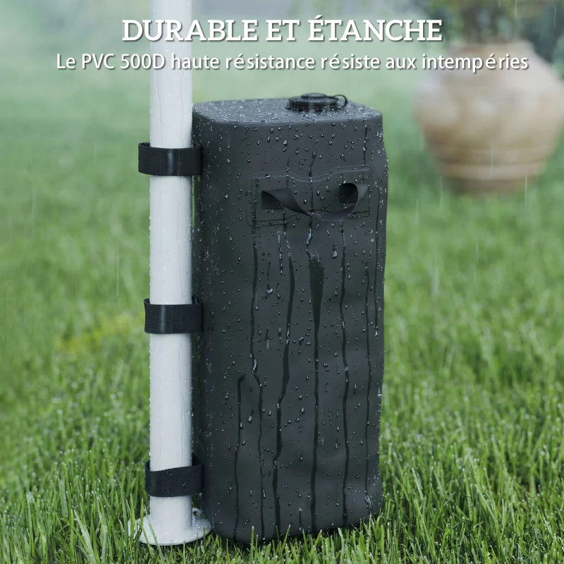 Outsunny Lot de 4 Sacs de Lestage pour Tonnelle, Sacs de Poids pour Tonnelle Remplis d'Eau ou Sable, Poignées de Transport, Noir