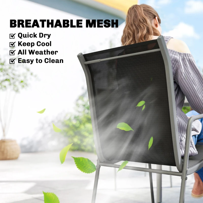 Outsunny Zestaw Mebli Ogrodowych 150 x 90cm Stół z 6 Oddychającymi Krzesłami Szkło Hartowane