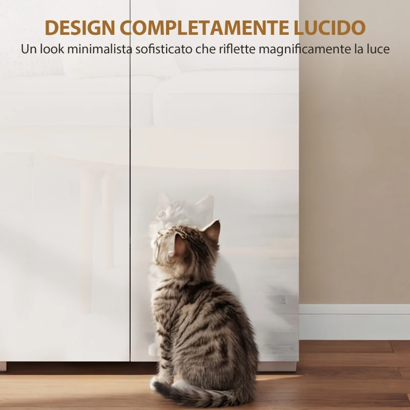 HOMCOM Credenza Cucina Alta 180cm, Mobile Dispensa con Ante Soft-Close, Ripiano Aperto, 2 Armadietti, Ripiani Regolabili, Mobile Cucina Moderno per Sala da Pranzo Soggiorno, Bianco Lucido