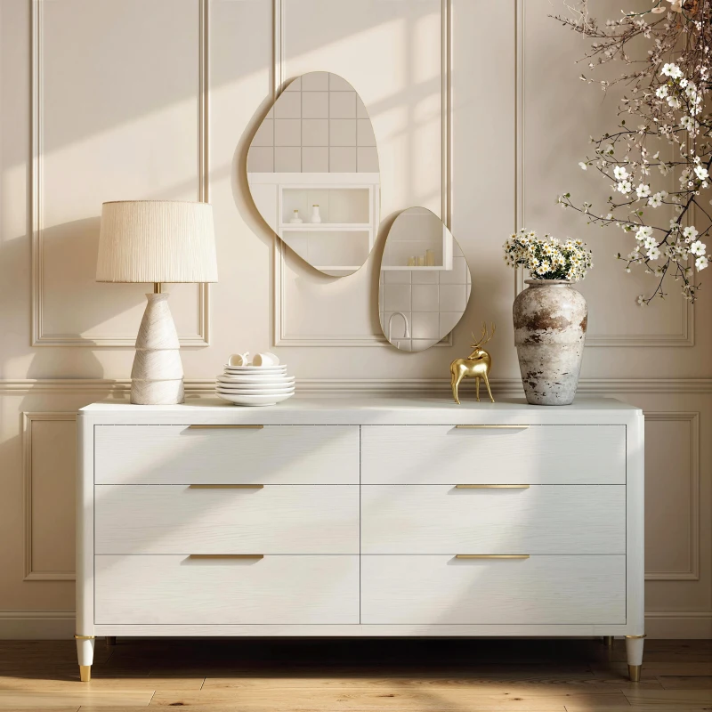 HOMCOM Set of 2 Pebble-Shaped Wall Mirror - Gold Tone