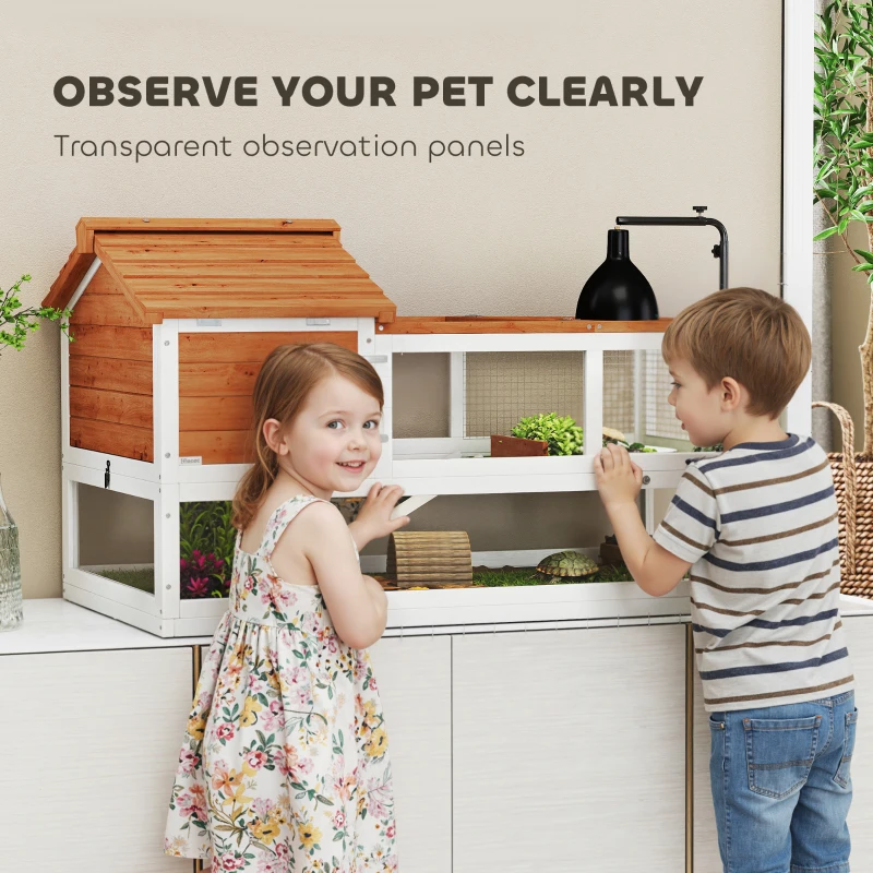 Dom dla żółwi PawHut, dwupoziomowy, z uchwytem na lampę, klatka dla małych zwierząt, pomarańczowy