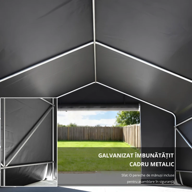 Outsunny Magazie de grădină portabilă, cort pentru biciclete, ușă rulabilă cu fermoar, cadru metalic, depozitare versatilă, gri închis