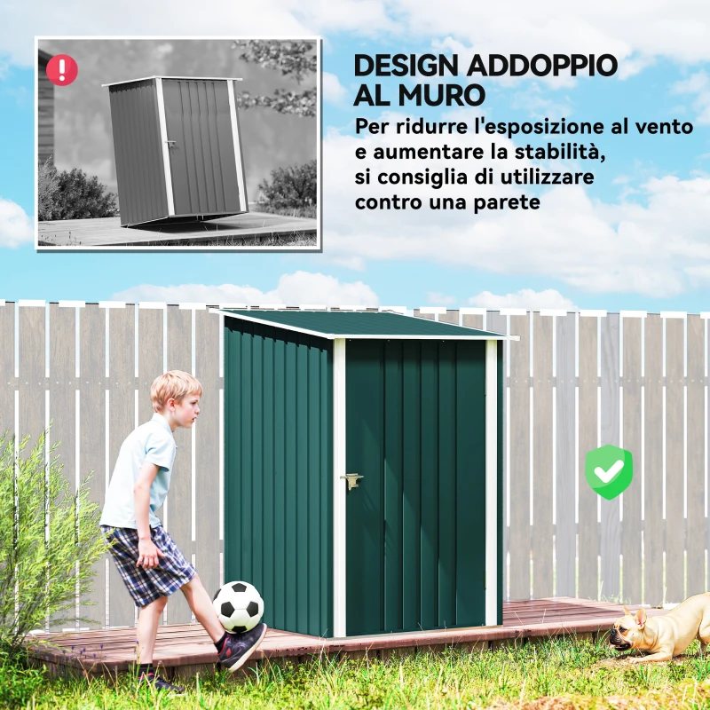 Outsunny Casetta da Giardino Porta Attrezzi in Acciaio Galvanizzato con Porta a Battente, 100x104x160 cm, Verde