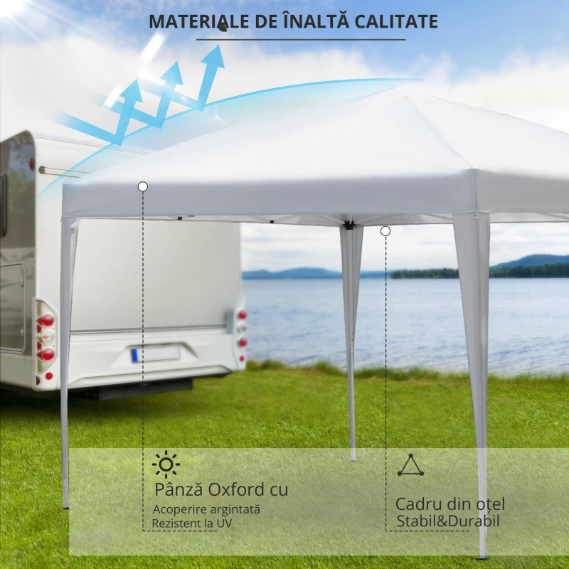 Gazebo Pliabil pentru Grădină Outsunny - Alb, 2.95x2.95m, cu Accesorii Incluse