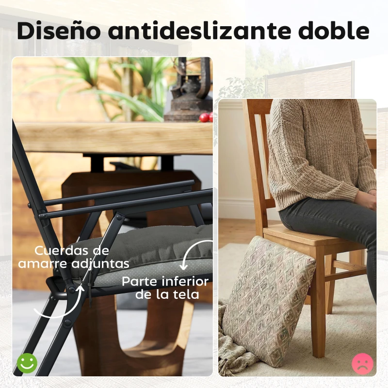 Outsunny Set de 4 Cojines para Sillas para Jardín con Lazos y Base Antideslizante Impermeables 39,5x39,5x10 cm Gris Oscuro