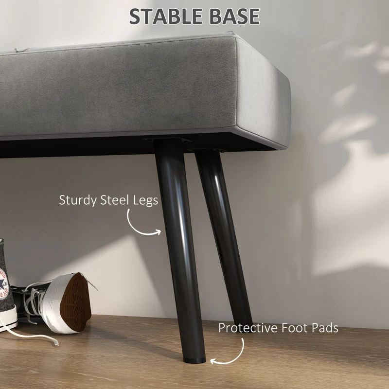 HOMCOM Ławka Tapicerowana Ławka do Sypialni, Wygląd Aksamitu, 100 x 36 x 45 cm, Szary