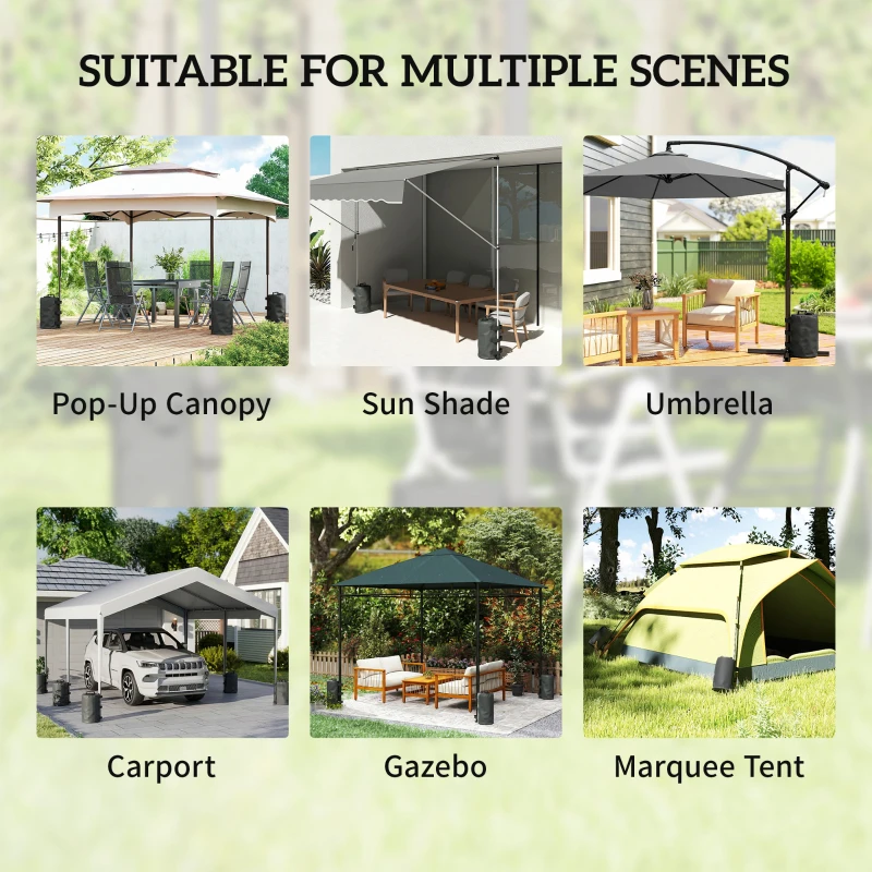 Outsunny Set of 4 Gazebo Weights Sand Bags, Gazebo Water Weights Bags with Carry Handles for Garden Marquee, Parasol, Black