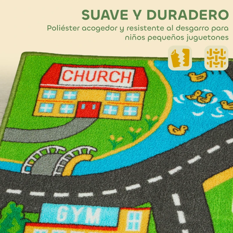 AIYAPLAY Alfombra Infantil Carretera de Ciudad 160x100 cm Alfombra Educativa Antideslizante para Gateo y Jugar con Coches