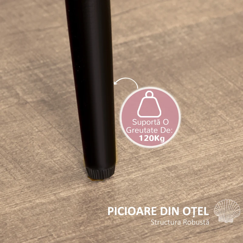 HOMCOM Set de 2 scaune de dining tapițate, stil nordic, din metal și catifea, 52x54x79cm, roz