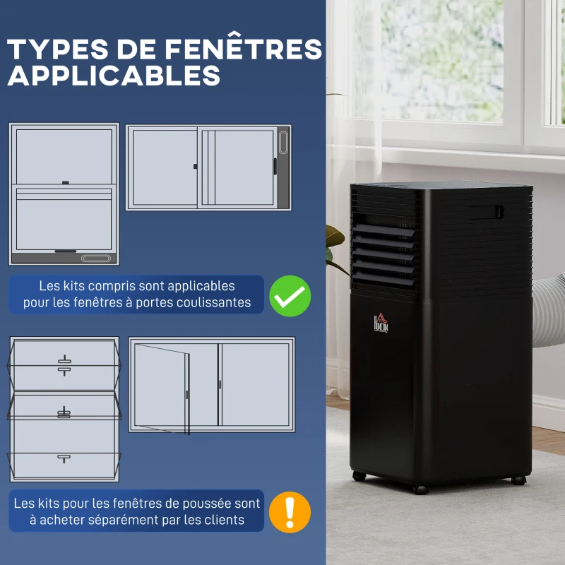 HOMCOM Ar condicionado portátil 7000 BTU com controle remoto, temporizador 24H, até 26 m², classe energética A, preto